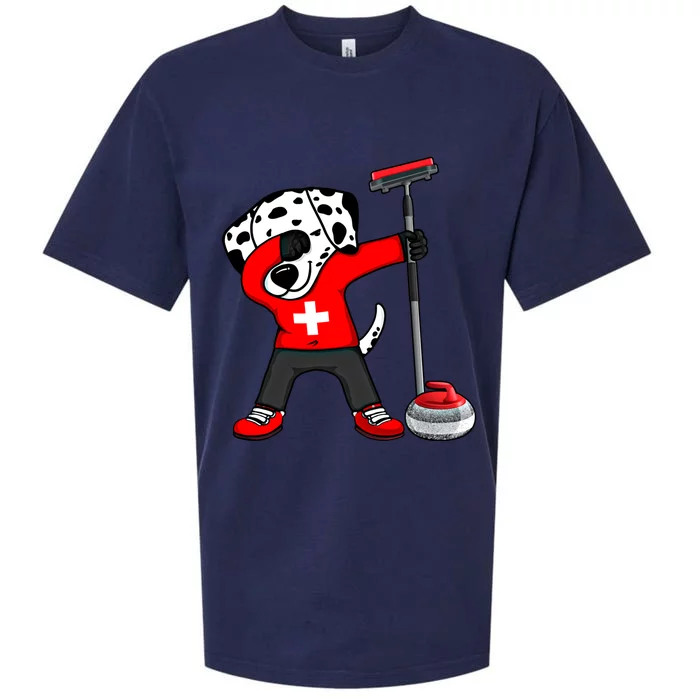 Dabbing Dalmatian Dog Switzerland Curling Fans Jersey Sports Gift Sueded Cloud Jersey T-Shirt