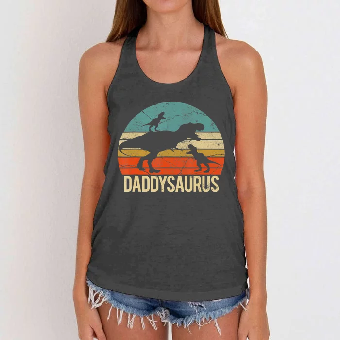 Daddy Dinosaur Daddysaurus 2 Two Christmas For Dad Women's Knotted Racerback Tank