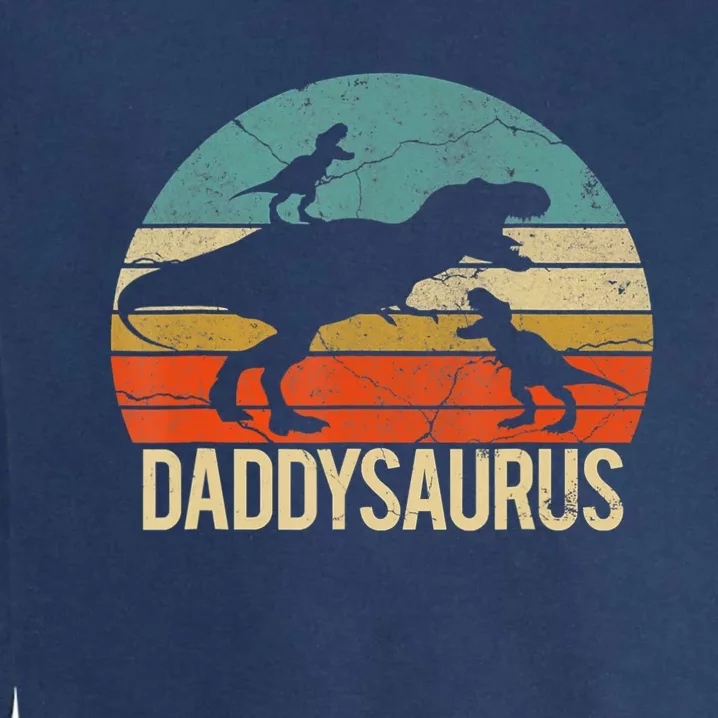 Daddy Dinosaur Daddysaurus 2 Two Christmas For Dad Garment-Dyed Sweatshirt