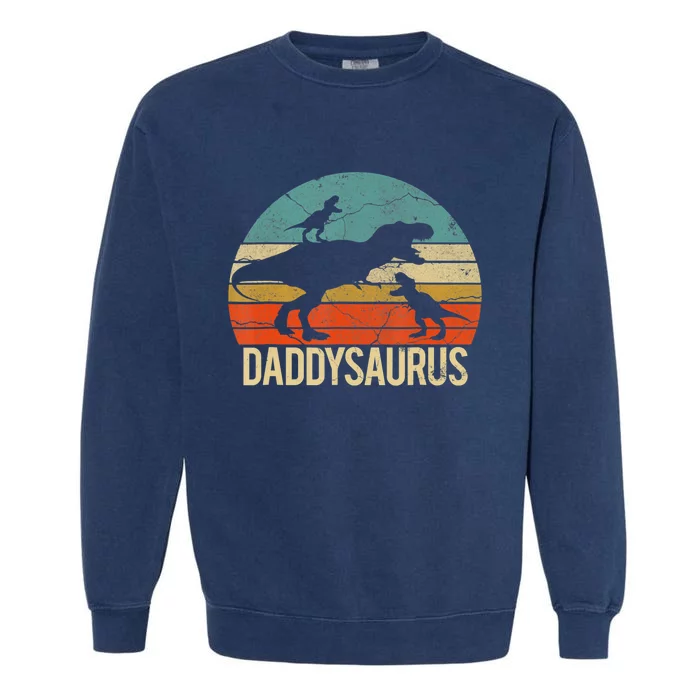 Daddy Dinosaur Daddysaurus 2 Two Christmas For Dad Garment-Dyed Sweatshirt