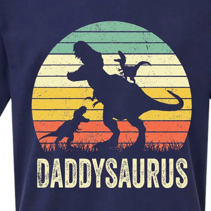 Daddy Dinosaur Daddysaurus 2 Kids Fathers Day Gift For Dad Sueded Cloud Jersey T-Shirt