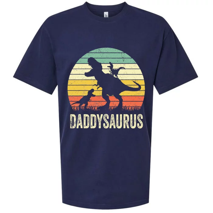 Daddy Dinosaur Daddysaurus 2 Kids Fathers Day Gift For Dad Sueded Cloud Jersey T-Shirt