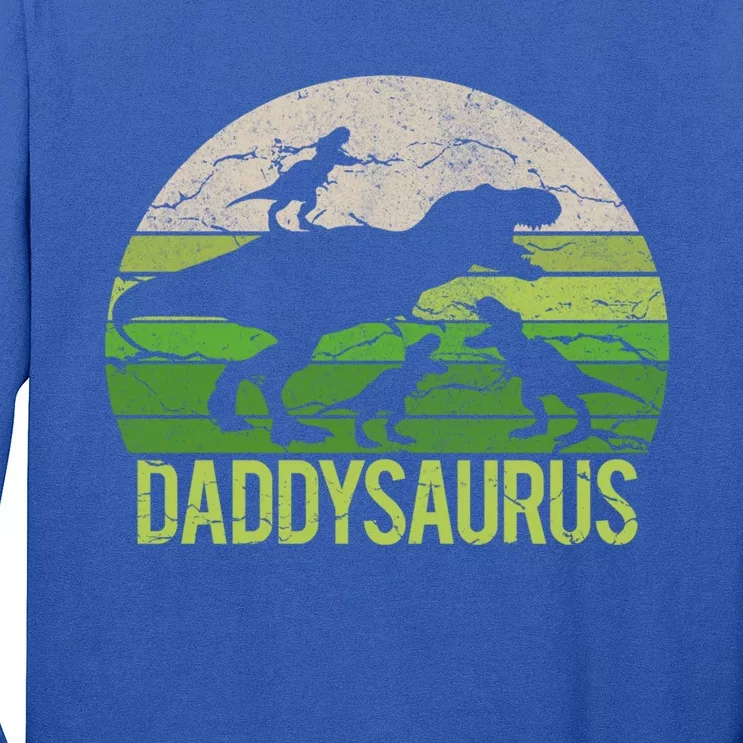 Daddy Dinosaur Daddysaurus 3 Three Gift Dad Christmas Gift Long Sleeve Shirt