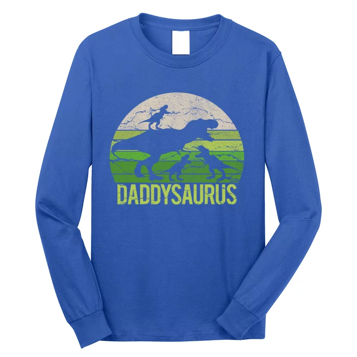 Daddy Dinosaur Daddysaurus 3 Three Gift Dad Christmas Gift Long Sleeve Shirt