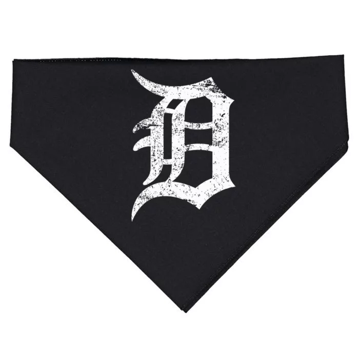 Distressed Detroit D Lettering Design USA-Made Doggie Bandana