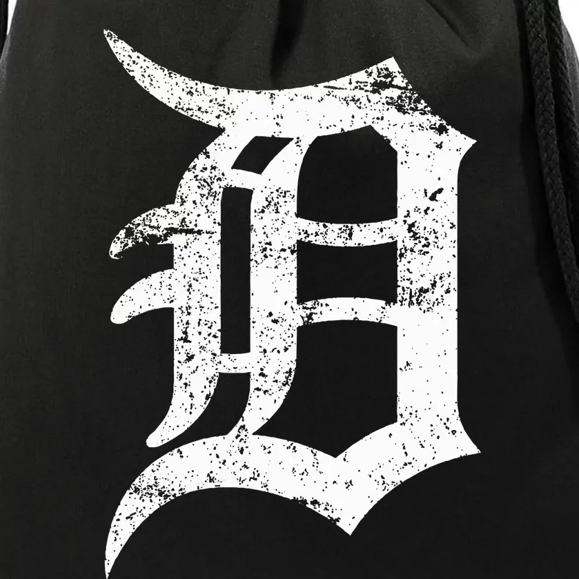 Distressed Detroit D Lettering Design Drawstring Bag