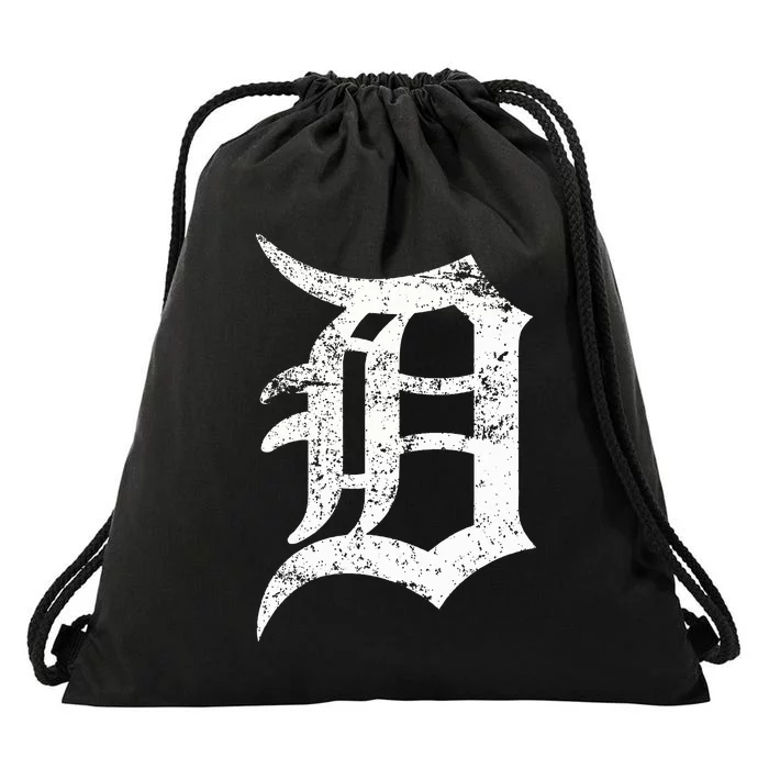 Distressed Detroit D Lettering Design Drawstring Bag