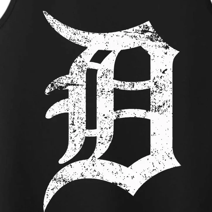 Distressed Detroit D Lettering Design Performance Tank