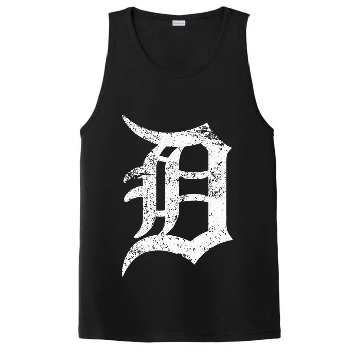 Distressed Detroit D Lettering Design Performance Tank