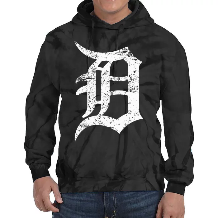 Distressed Detroit D Lettering Design Tie Dye Hoodie