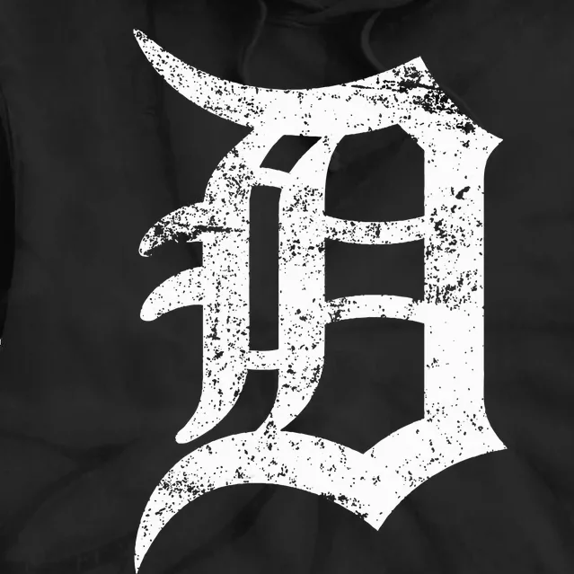 Distressed Detroit D Lettering Design Tie Dye Hoodie