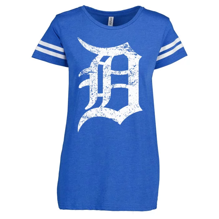 Distressed Detroit D Lettering Design Enza Ladies Jersey Football T-Shirt