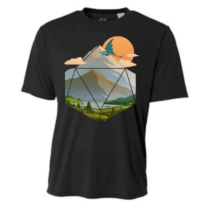 Dungeons Dragons DnD D20 Dice Mountain Nature Scene Cooling Performance Crew T-Shirt