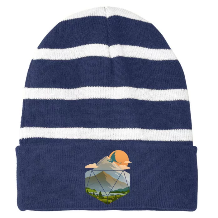 Dungeons Dragons DnD D20 Dice Mountain Nature Scene Striped Beanie with Solid Band