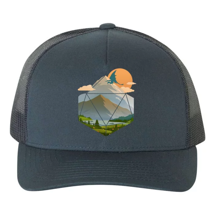 Dungeons Dragons DnD D20 Dice Mountain Nature Scene Yupoong Adult 5-Panel Trucker Hat