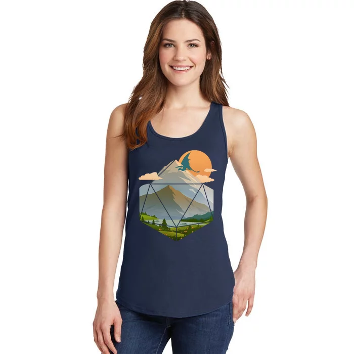 Dungeons Dragons DnD D20 Dice Mountain Nature Scene Ladies Essential Tank