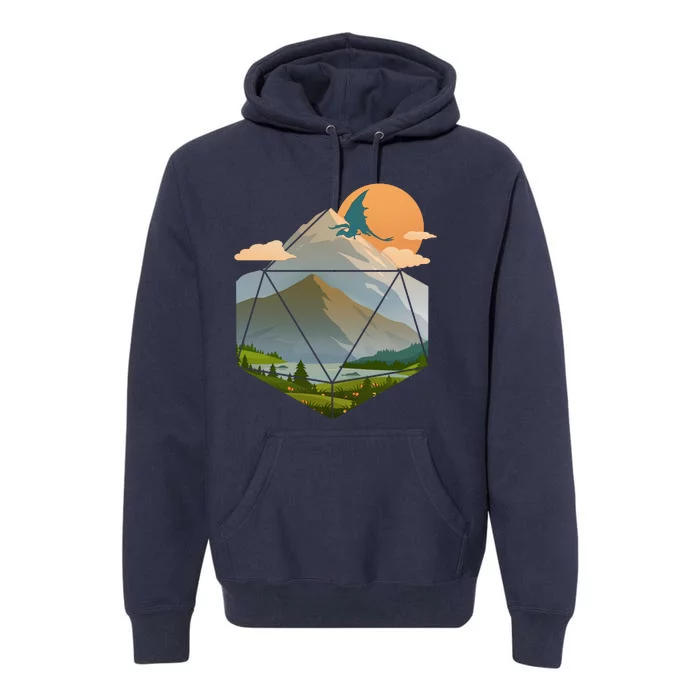 Dungeons Dragons DnD D20 Dice Mountain Nature Scene Premium Hoodie