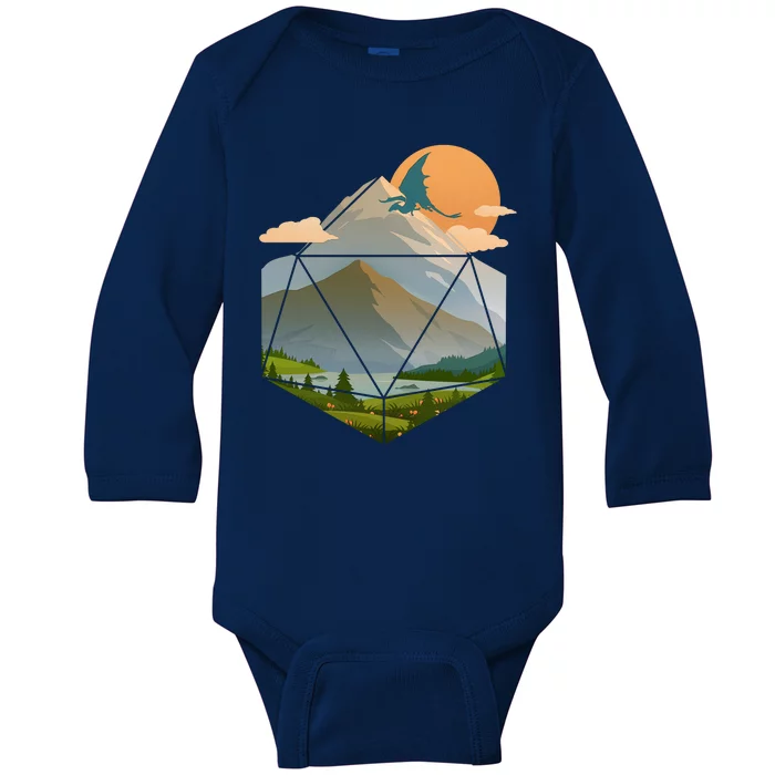 Dungeons Dragons DnD D20 Dice Mountain Nature Scene Baby Long Sleeve Bodysuit