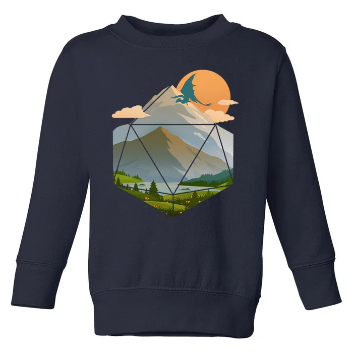 Dungeons Dragons DnD D20 Dice Mountain Nature Scene Toddler Sweatshirt