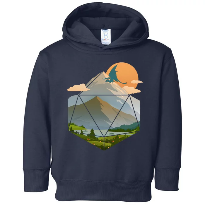 Dungeons Dragons DnD D20 Dice Mountain Nature Scene Toddler Hoodie