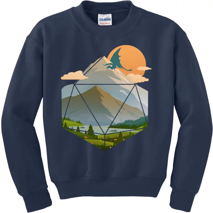 Dungeons Dragons DnD D20 Dice Mountain Nature Scene Kids Sweatshirt