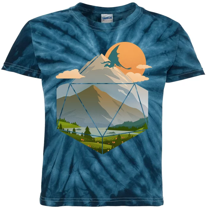 Dungeons Dragons DnD D20 Dice Mountain Nature Scene Kids Tie-Dye T-Shirt