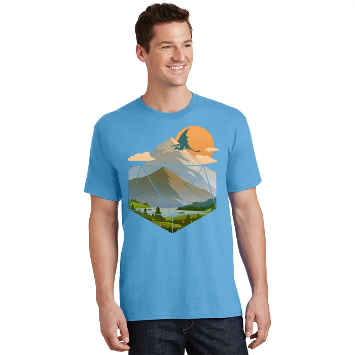 Dungeons Dragons DnD D20 Dice Mountain Nature Scene T-Shirt