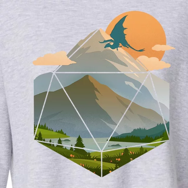 Dungeons Dragons DnD D20 Dice Mountain Nature Scene Cropped Pullover Crew