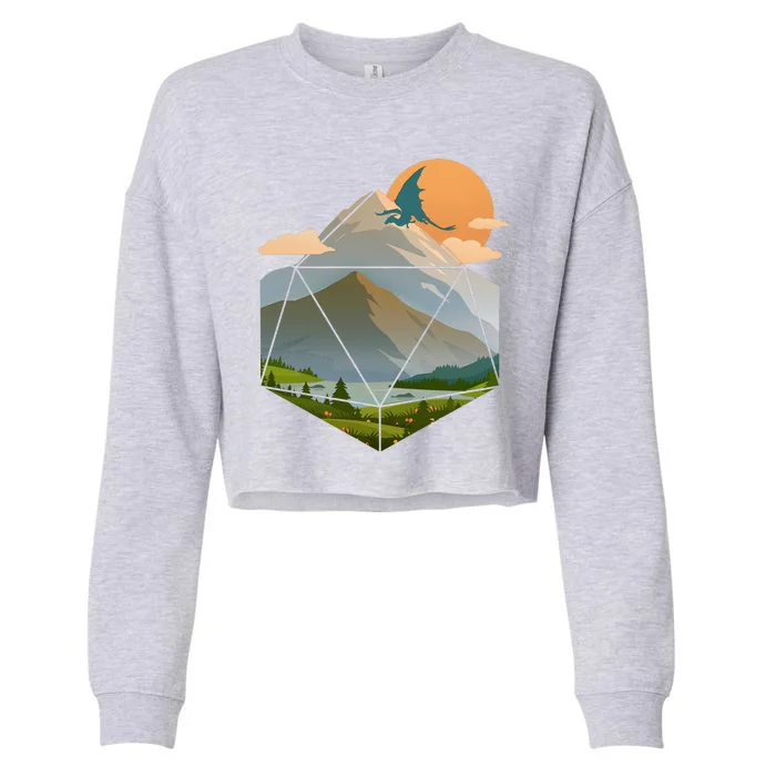 Dungeons Dragons DnD D20 Dice Mountain Nature Scene Cropped Pullover Crew