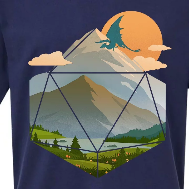 Dungeons Dragons DnD D20 Dice Mountain Nature Scene Sueded Cloud Jersey T-Shirt