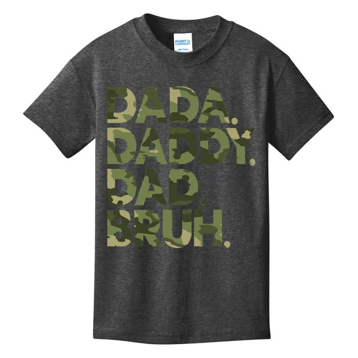 Dada Daddy Dad Bruh Funny Fathers Day Camo Dad Bruh Kids T-Shirt