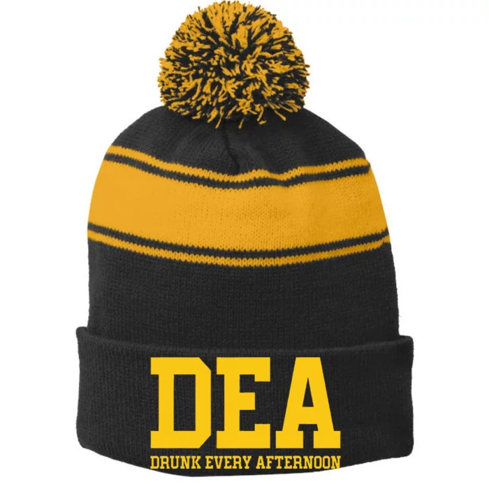 Dea Drunk Every Afternoon Drinking Lover Stripe Pom Pom Beanie