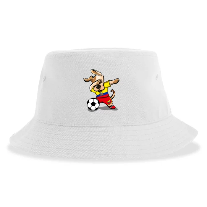 Dabbing Dog Ecuador Soccer Ecuadorean Flag Football Lovers Sustainable Bucket Hat