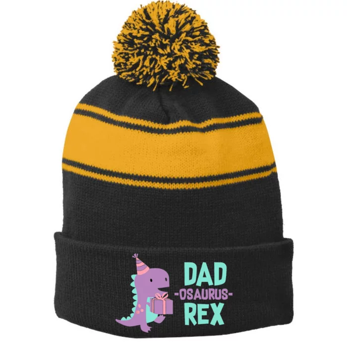 Dad Dinosaur Family Matching Birthday Girl Party Daughter Stripe Pom Pom Beanie