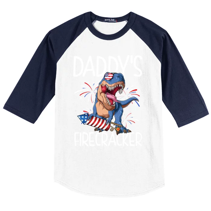 Daddysaurus Daddys Firecracker Dinosaur T Rex 4th Of July Cool Gift Baseball Sleeve Shirt