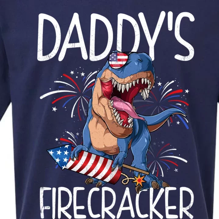 Daddysaurus Daddys Firecracker Dinosaur T Rex 4th Of July Cool Gift Sueded Cloud Jersey T-Shirt