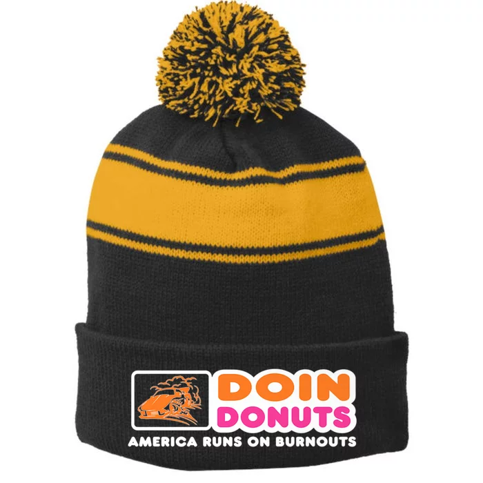 Doin Donuts Funny Burnout Racing Car Enthusiast Stripe Pom Pom Beanie