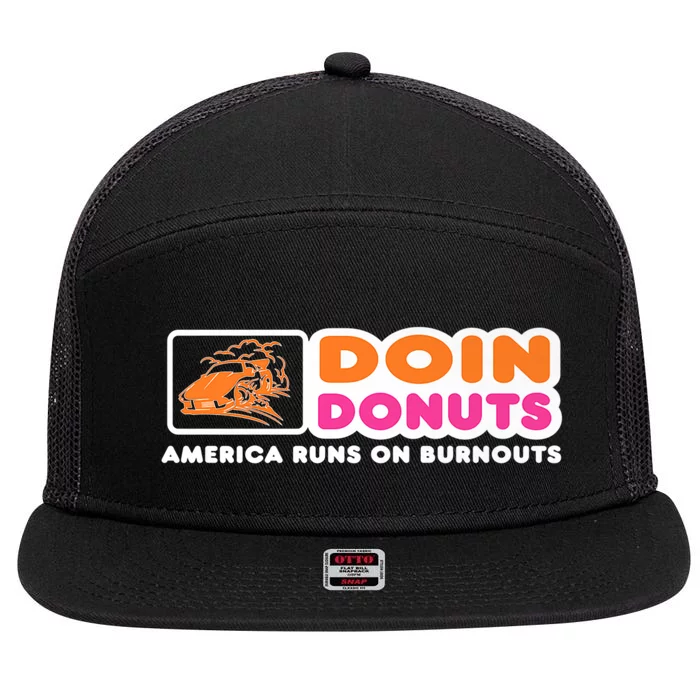 Doin Donuts Funny Burnout Racing Car Enthusiast 7 Panel Mesh Trucker Snapback Hat