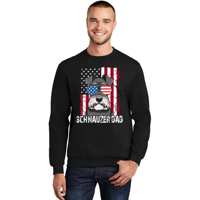 Dog Dad Fathers Day Gift Mini Schnauzer Usa Flag 4th Of July Tall Sweatshirt