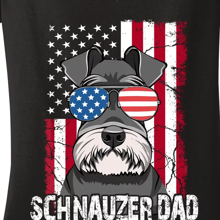 Dog Dad Fathers Day Gift Mini Schnauzer Usa Flag 4th Of July Women's V-Neck T-Shirt