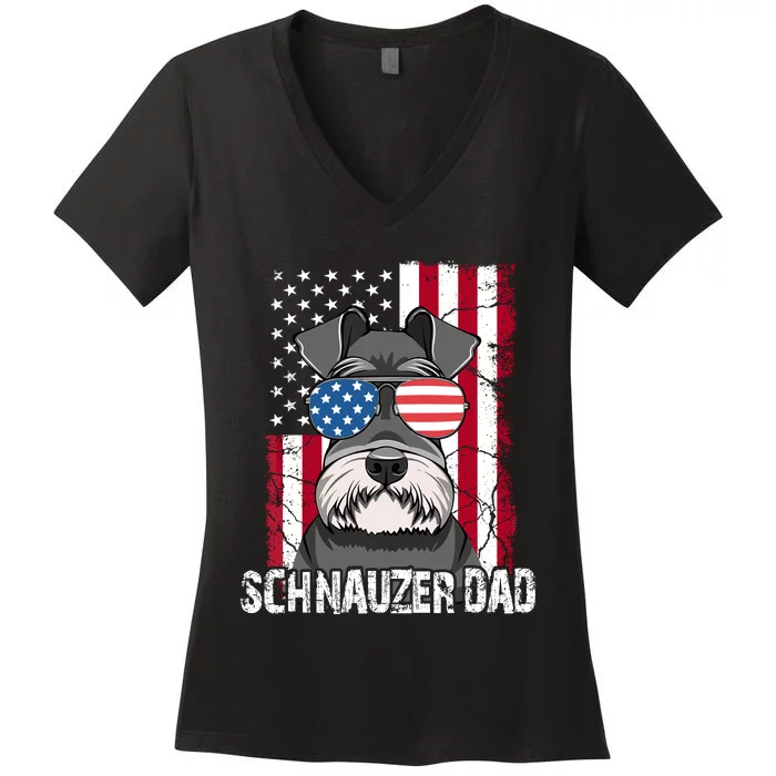 Dog Dad Fathers Day Gift Mini Schnauzer Usa Flag 4th Of July Women's V-Neck T-Shirt