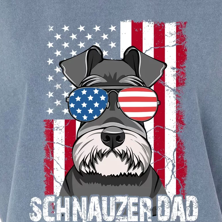 Dog Dad Fathers Day Gift Mini Schnauzer Usa Flag 4th Of July Garment-Dyed Women's Muscle Tee