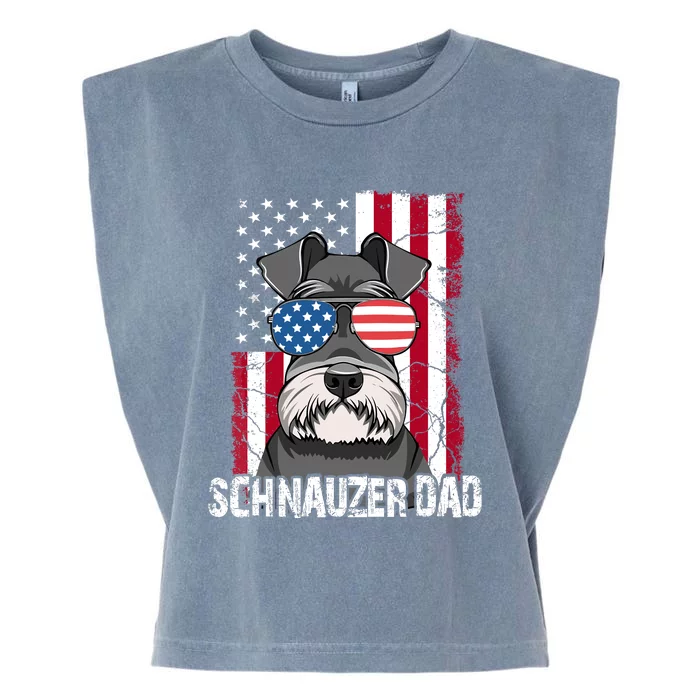 Dog Dad Fathers Day Gift Mini Schnauzer Usa Flag 4th Of July Garment-Dyed Women's Muscle Tee