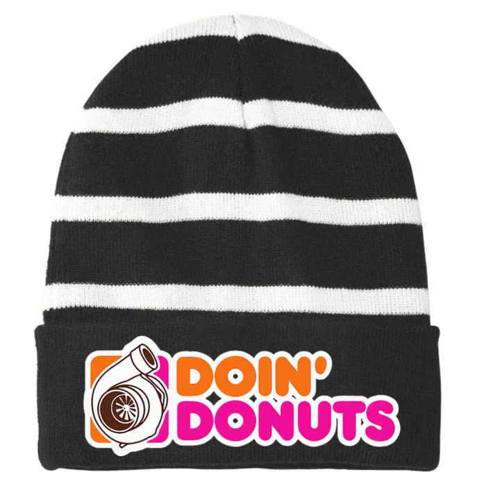 Doin Donuts Funny Racing & Drift Car Enthusiast Striped Beanie with Solid Band