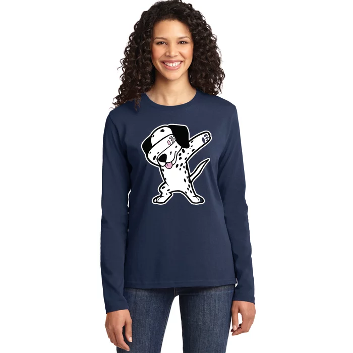 Dalmatian Dabbing Funny Dalmation Dab Dog Dance Ladies Long Sleeve Shirt