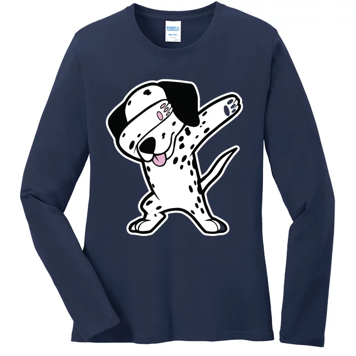 Dalmatian Dabbing Funny Dalmation Dab Dog Dance Ladies Long Sleeve Shirt