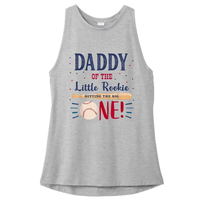 Daddy Dad First Birthday Little Rookie Baseball The Big One Ladies Tri-Blend Wicking Tank