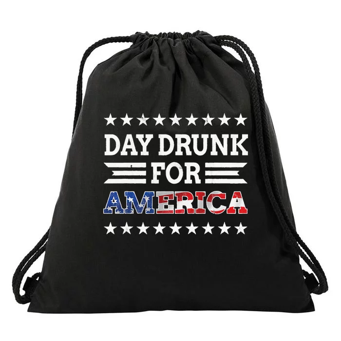 Day Drunk for America USA Patriotic Beer Lover 4th of July Drawstring Bag