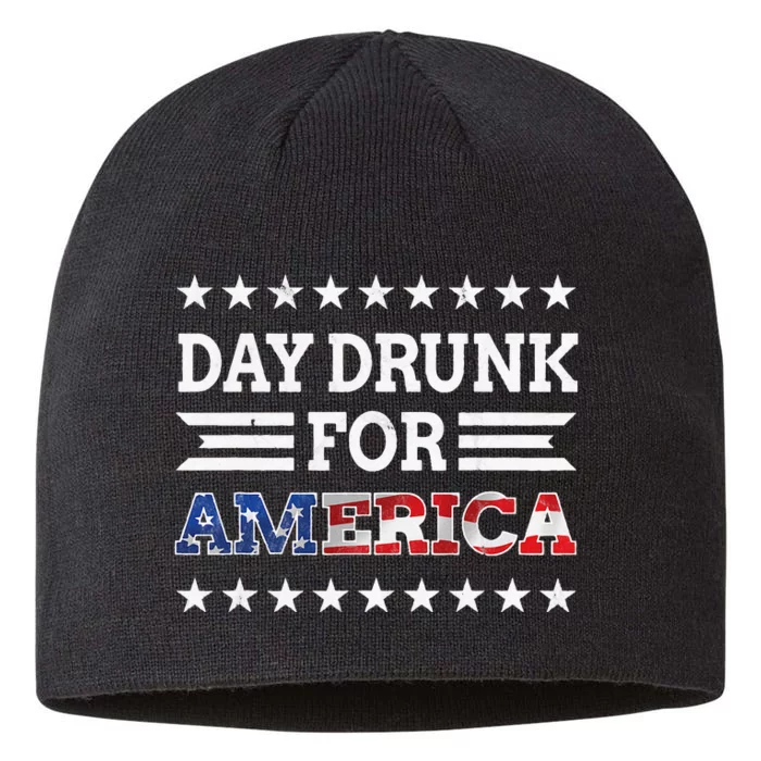 Day Drunk for America USA Patriotic Beer Lover 4th of July 8 1/2in Sustainable Knit Beanie