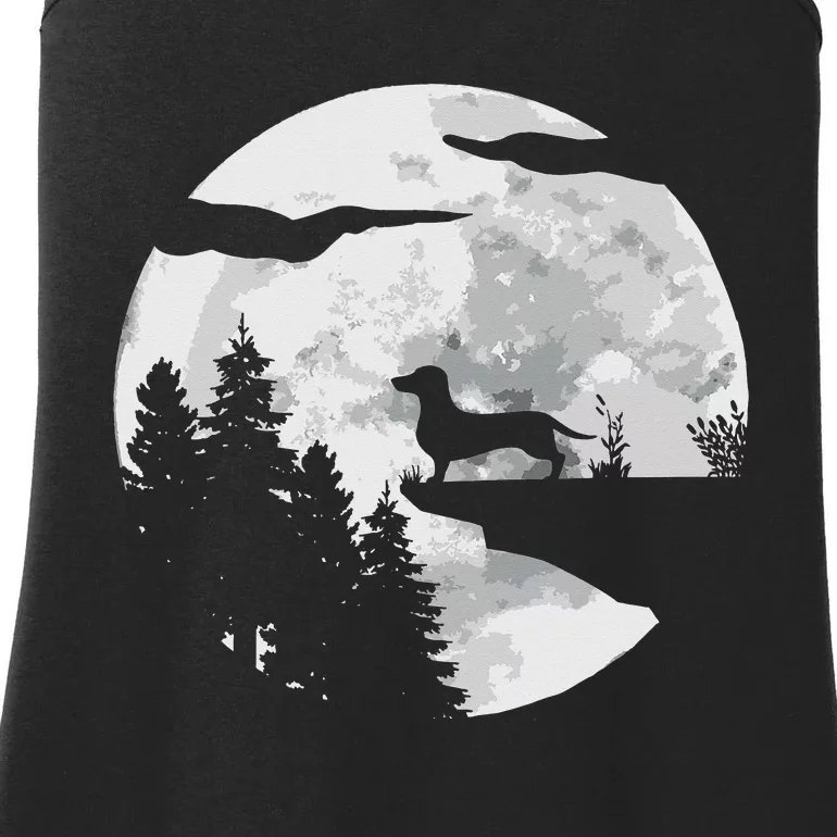 Dachshund Dog Full Moon At Night Pet Dogie Wiener Dog Ladies Essential Tank